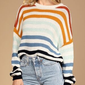 Lulus Charli Blue Multi Striped Knit Sweater - Size XS